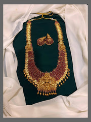 Beautiful Lakshmi Haram With Red Beads - NH00211