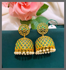 Emerald Flower Jhumki In Nakshi - NE00400