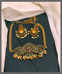 Emerald Peacock Choker In Nakshi - NN00593