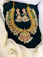 Peacock flower Haram in Jadau Kundan with Pendent - KH00113