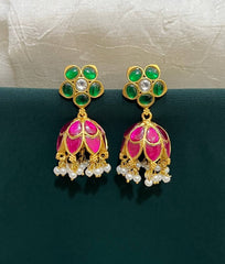 Jadau Stone Jhumka with screwback - KE0050