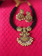 Devi pendent with peacock Black Dori in Nakshi - BD0014