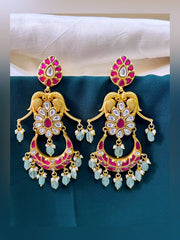 Dancing Peacock with Hugging Chandbali in Kundan Earring - KE00160