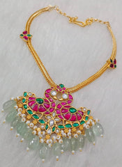 Multi Swan Pendent in Kundan Necklace - KN00157