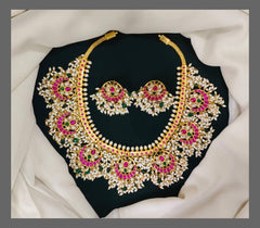 Rice Pearl Multi color Kundan Necklace - KN00199