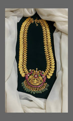 Kaasu Mala with Ruby Peacock pendent in Kundan - KH00150