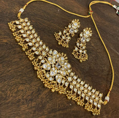 White Kundan Gold Beads Choker - KN00217
