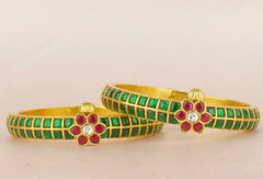 Emerald Ruby Jadau Screw open Bangle - BG0042