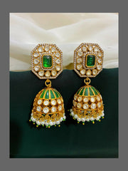 Emerald white Jhumki in Jadau - KE00194