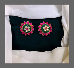 Jadau Pink and green Ear Stud - KE00203