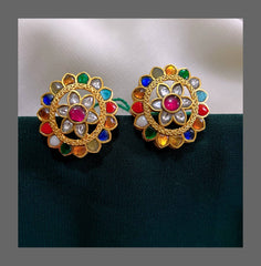 Multi Color Stud Earring In Kundan - KE00221