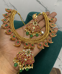 Double Sided Kempu jilebi Mango Necklace With Earrings - NN00164