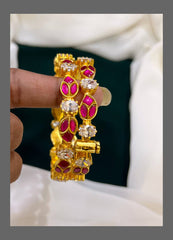 Mozonite Jadau Leaf Pattern Screw open Bangles - BG0021