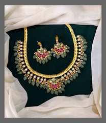 Jadau White Jilebi Necklace with Earrings - KN00305