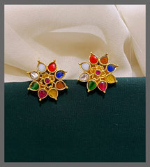 Jadau Stone Navaratna Studs With Screw Back - KE00343