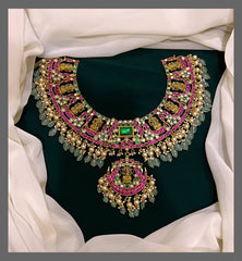 Jadau Ganesha Necklace With Swaroski Pearls - KN00342