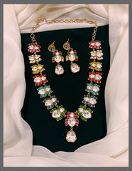 Beautiful Multi Colour Lotus Necklace In Kundan - KN00413