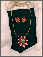 Coral Pendent Necklace In Nakshi - NN00275