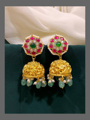 Beautiful Jhumki With Emerald Pearl - KE00459