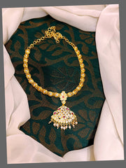 Vintage Panchaloham Collection White Stone Round Necklace In Nakshi - NN00345