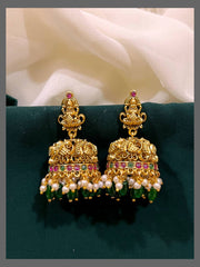 Beautiful Lakshmi Jhumki With Emerald Pearls In Nakshi - NE00426