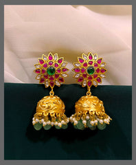 Flower Jhumki With Pearl In Kundan - KE00471