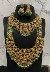 Antique Lakshmi and Pecock Bridal Combo With Emerald Pearl - BC0011