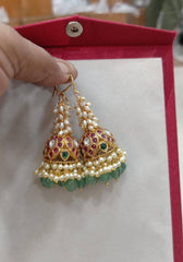 Rice Pearl Jhumki In Kundan - KE00474