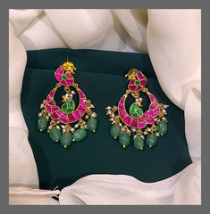 Ruby Earrings With Pearl In Kundan - KE00475