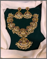 Antique Lakshmi and Elephant Necklace With Pearls - NN00386