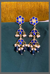 Blue Flower Hanging In Kundan - KE00484