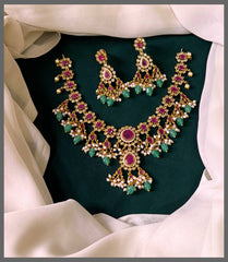 Ruby Flower Necklace In Nakshi - NN00494