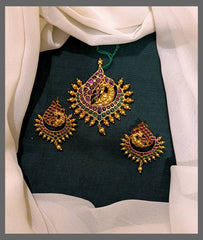 Multi Color Peacock Pendent With Earrings - NP0069