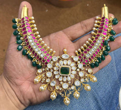 Ruby Kante Necklace With Pearls In Kundan - KN00506