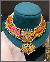 Jadau Kundan Necklace With Emerald Beads - KN00525