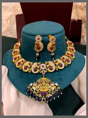 Lakshmi Pendant with White Stone Necklace in Nakshi - NN00609