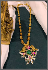 Beautiful Rice Pearl Pendant with Peacock in Kundan -KH00324