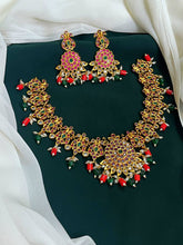 Kempu Flower and Peacock Necklace In Nakshi - NN00653