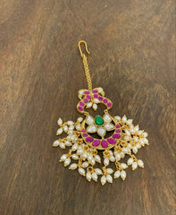 Lotus with Rice Pearl Maang Tikka - HA00170