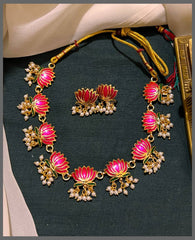 Lotus Necklace with White Pearl in Nakshi - NN00683