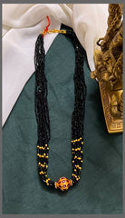 Multi Layer Black Beads with Gold and Ruby Pearl Necklace - PB00439