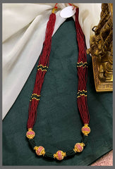 Multi Layer Marron Pearl and Green Pearl Haram with Big Ruby and Gold Beads - PB00455