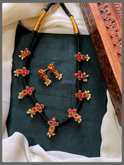 Beautiful Ruby Small Flower Pendant with Black Dori - BD0085