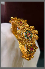 Emerald Flower with Golden Peacock Bangle in Nakshi - BG00260