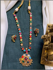 Navratna Stone Necklace In Nakshi - NN00735