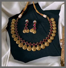 Kempu Stone and Lakshmi Kaasu Necklace In Nakshi - NN00749
