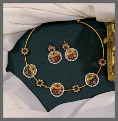 Beautiful Multicolor Stone Kante Necklace In Naskhi - NN00779