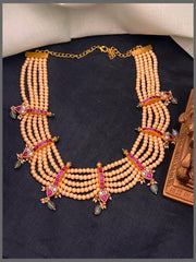 Cream Pearl Necklace With Kundan Pendants - PB00508