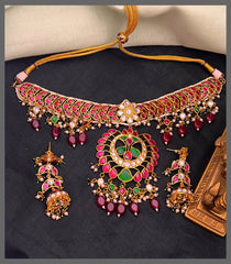 Ruby Kundan Necklace With Multicolor Pendant - KN00560