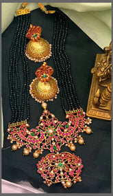 Emerald Beads Haram With Kundan Pendant and Jhumki - PB00511